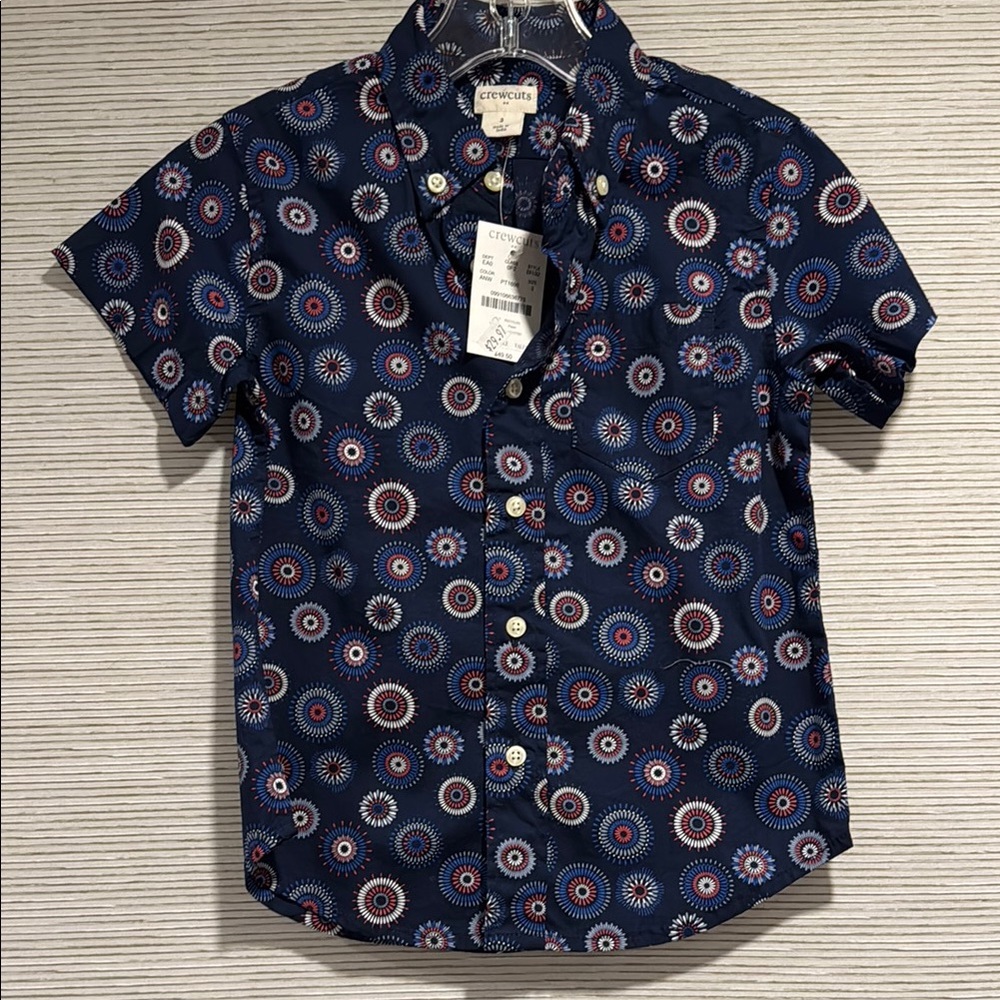 JCrew crewcuts Navy Patterned Shirt size 3